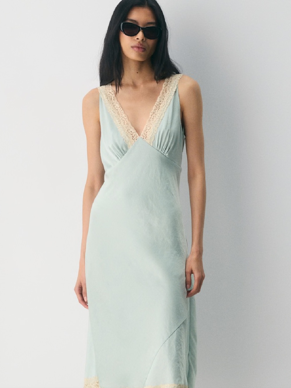 Vintage Vanity Fair Pale Mint Satin Slip with Cream Lace Trim sleepwear